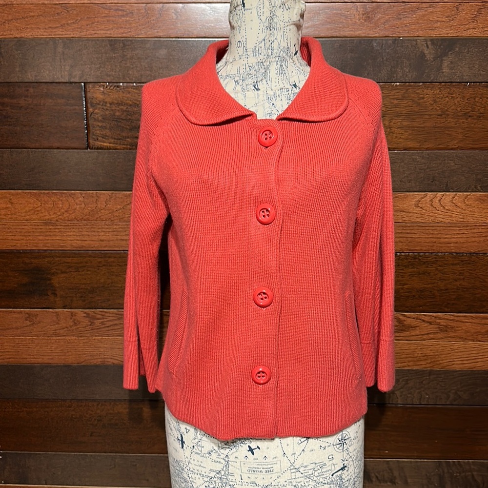 NWOT Chaus Collared Long Sleeve Orange Red Button Down Sweater